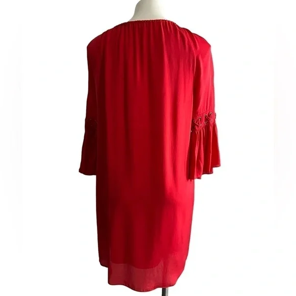 The Kooples Red Silk Drawstring Neck Keyhole Dress Originally $470.00